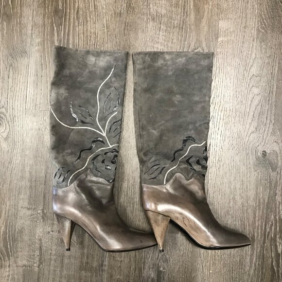Maraolo high heel knee high black suede structured boots size 8 Italy - Picture 1 of 15